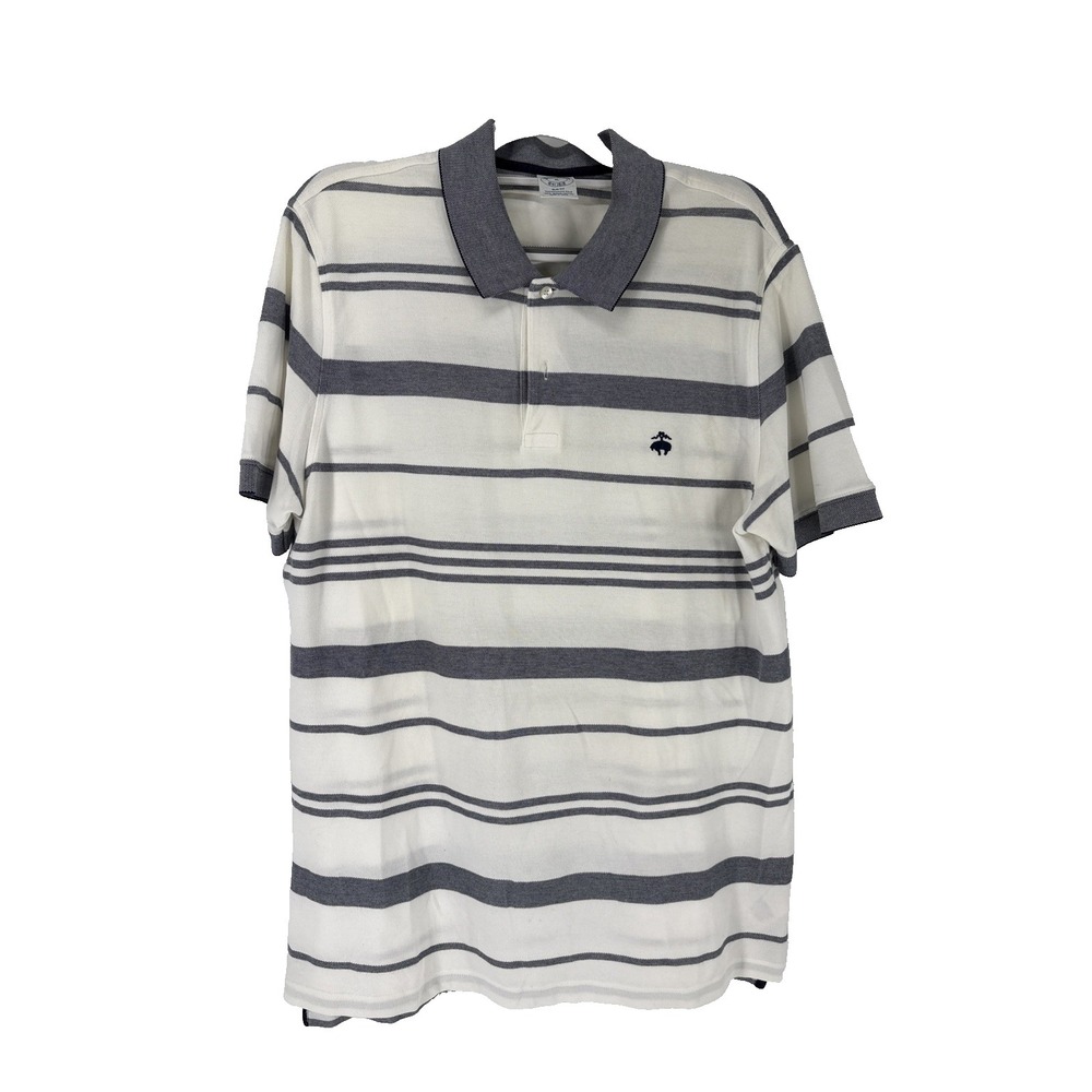 Brooks Brothers Polo Shirt Men XL Slim Fit Gray White Striped Supima Cotton Golf